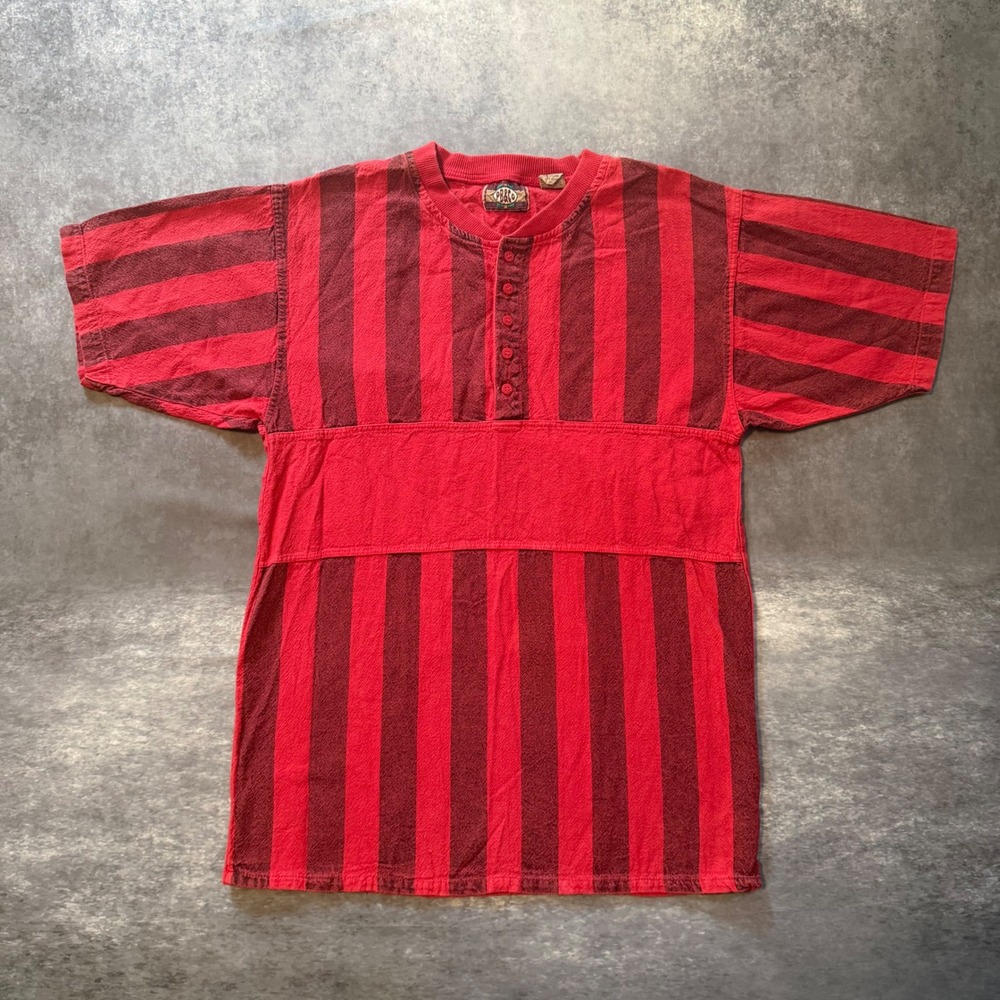 Vintage 90s PB&Co Striped Henley Shirt Mens Medium Red Burgundy Skate Surf Tee